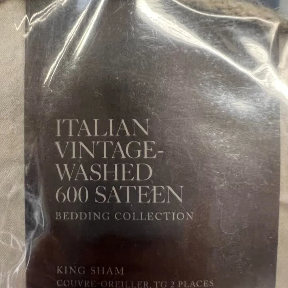 NEW!Restoration Hardware ITALIAN VINTAGE-WASHED 600 SATEEN KING Pillow SHAM DOVE